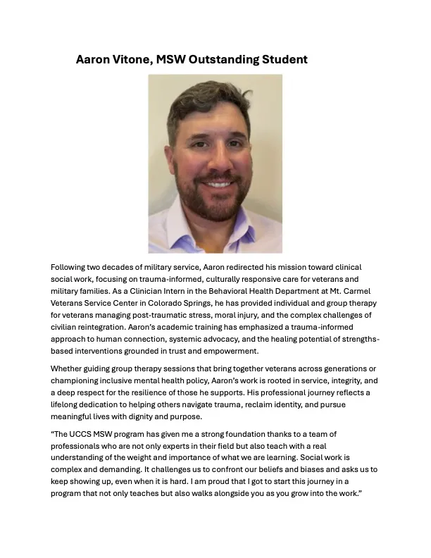 Aaron Vitone 2024-2025 Students of the Year for Outstanding Social Work