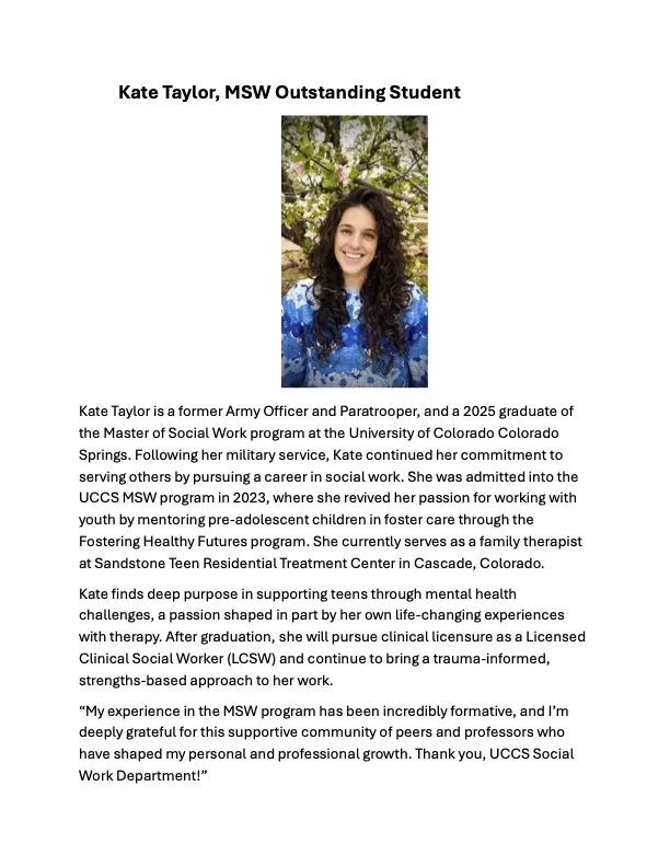 Kate Taylor 2024-2025 Students of the Year for Outstanding Social Work